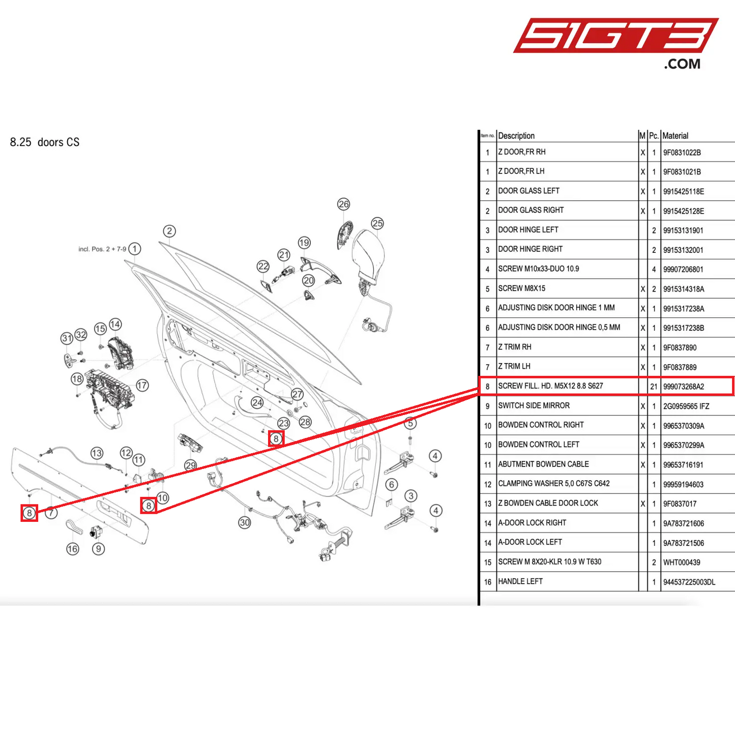 SCREW FILL. HD. M5X12 8.8 S627 - 999073268A2 [PORSCHE 911 GT2 RS Clubsport]