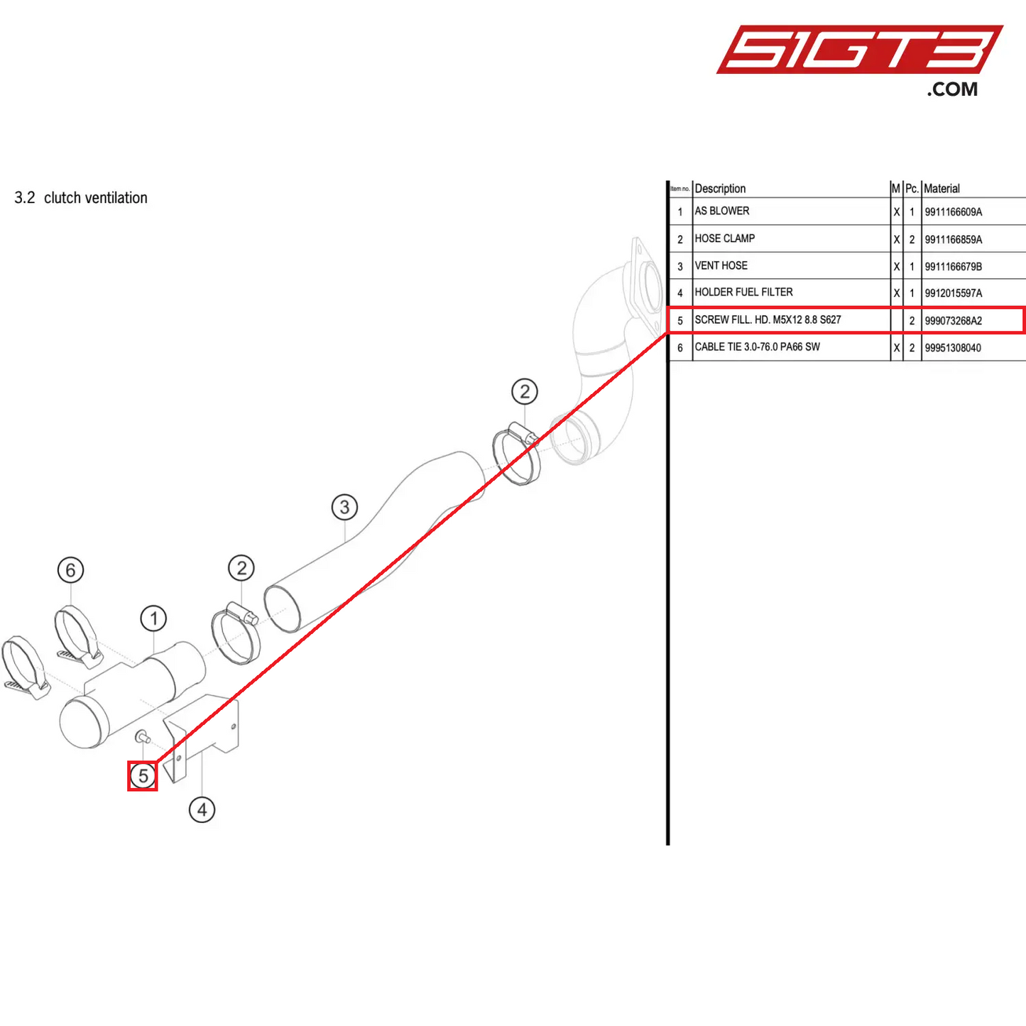 SCREW FILL. HD. M5X12 8.8 S627 - 999073268A2 [PORSCHE 911 GT3 R Type 991 (GEN 2)]