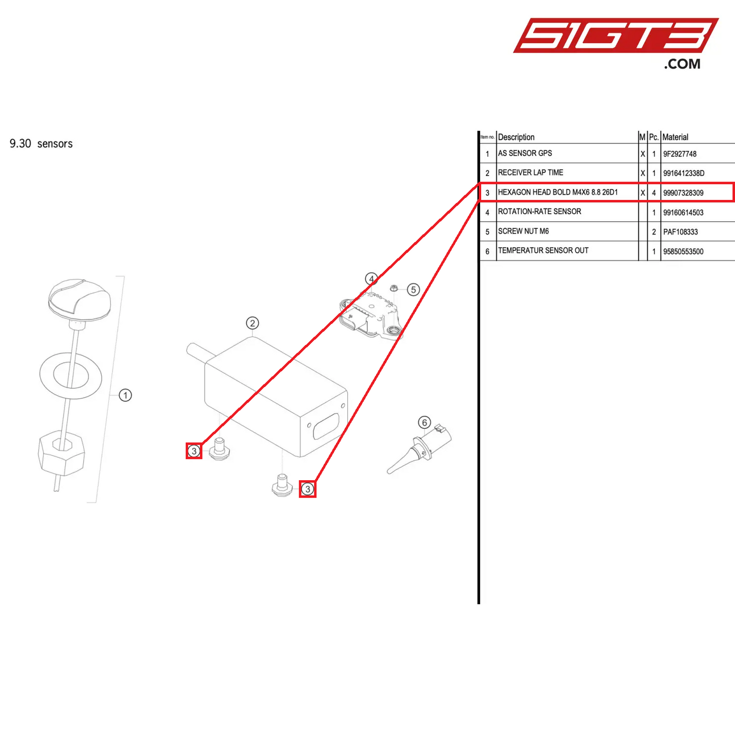 HEXAGON HEAD BOLD M4X6 8.8 26D1 - 99907328309 [PORSCHE 911 GT2 RS Clubsport]