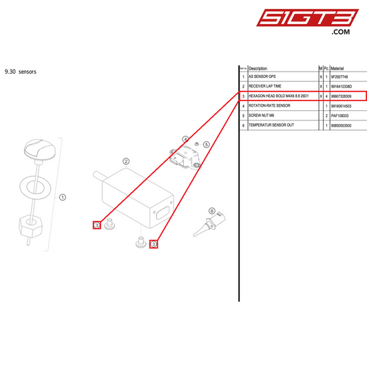 HEXAGON HEAD BOLD M4X6 8.8 26D1 - 99907328309 [PORSCHE 911 GT2 RS Clubsport]