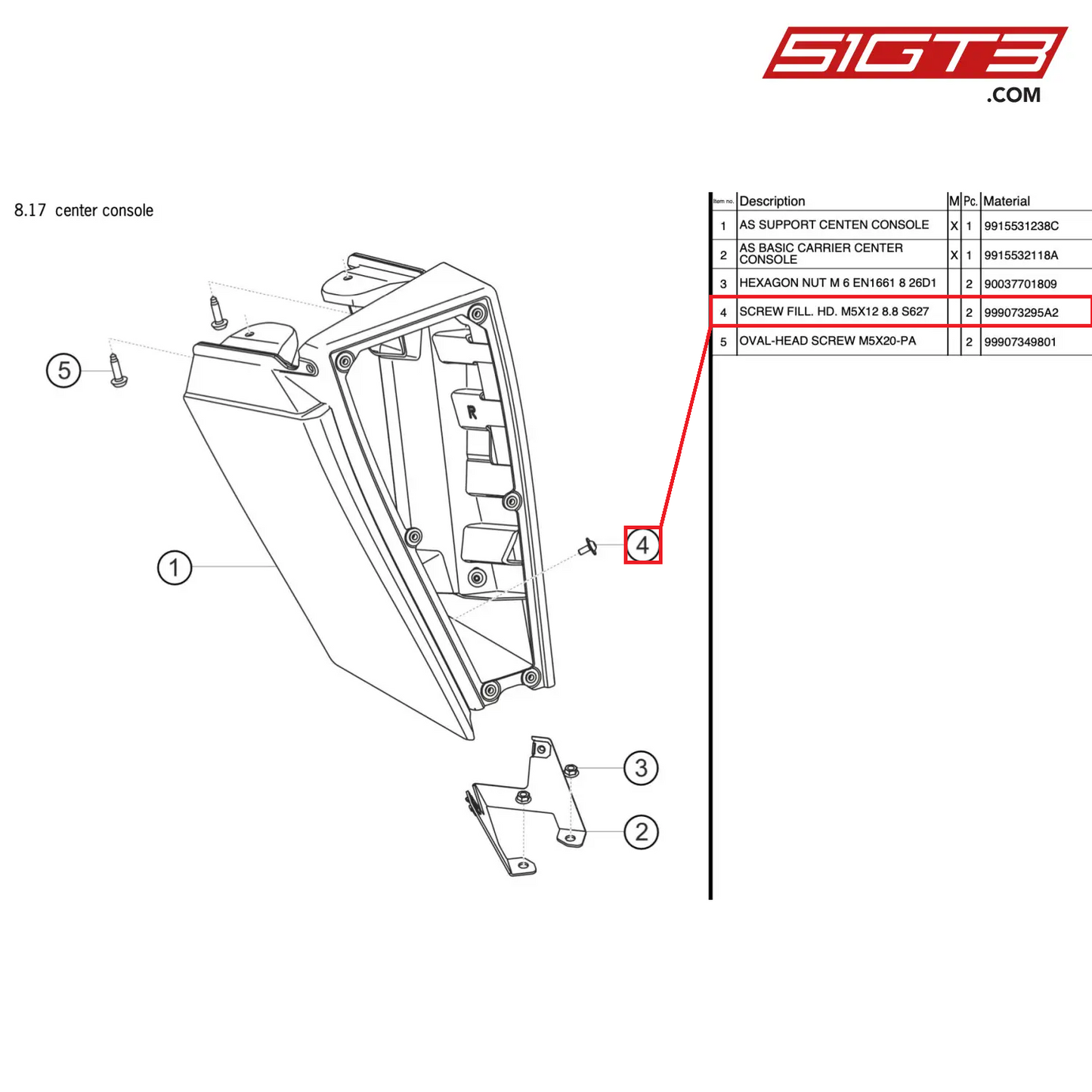 SCREW FILL. HD. M5X12 8.8 S627 - 999073295A2 [PORSCHE 911 GT3 Cup Type 991 (GEN 2)]