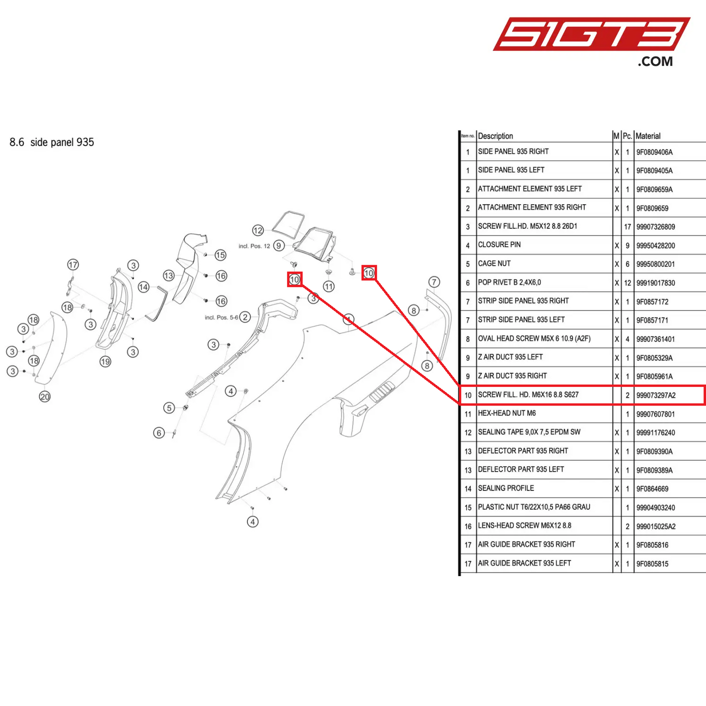 SCREW FILL. HD. M6X16 8.8 S627 - 999073297A2 [PORSCHE 911 GT2 RS Clubsport]