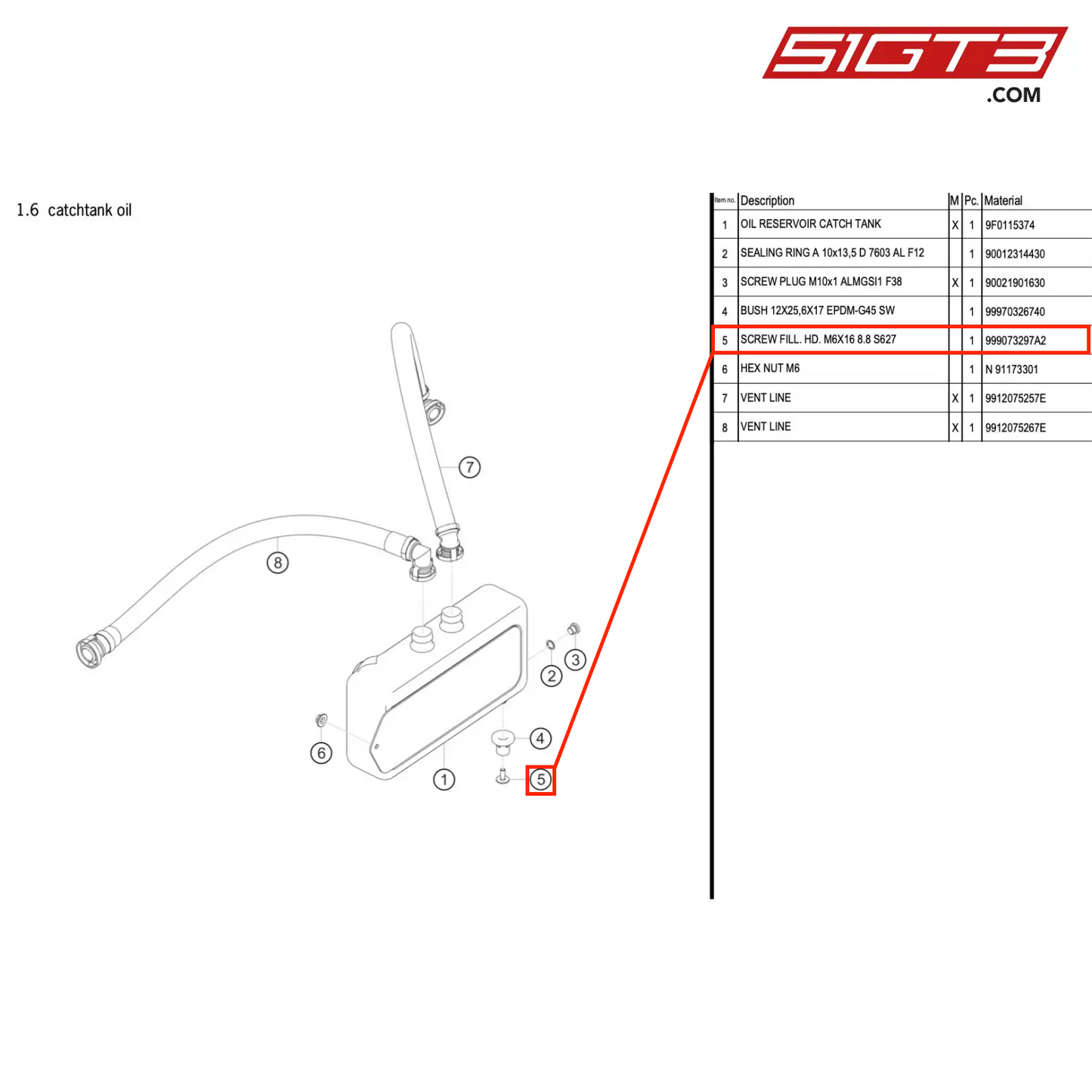 SCREW FILL. HD. M6X16 8.8 S627 - 999073297A2 [PORSCHE 911 GT3 R Type 991 (GEN 2)]