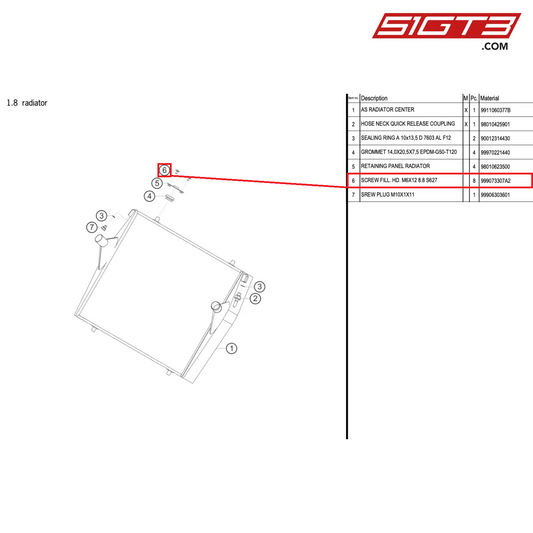 SCREW FILL. HD. M6X12 8.8 S627 - 999073307A2 [PORSCHE 911 GT3 R Type 991 (GEN 2)]