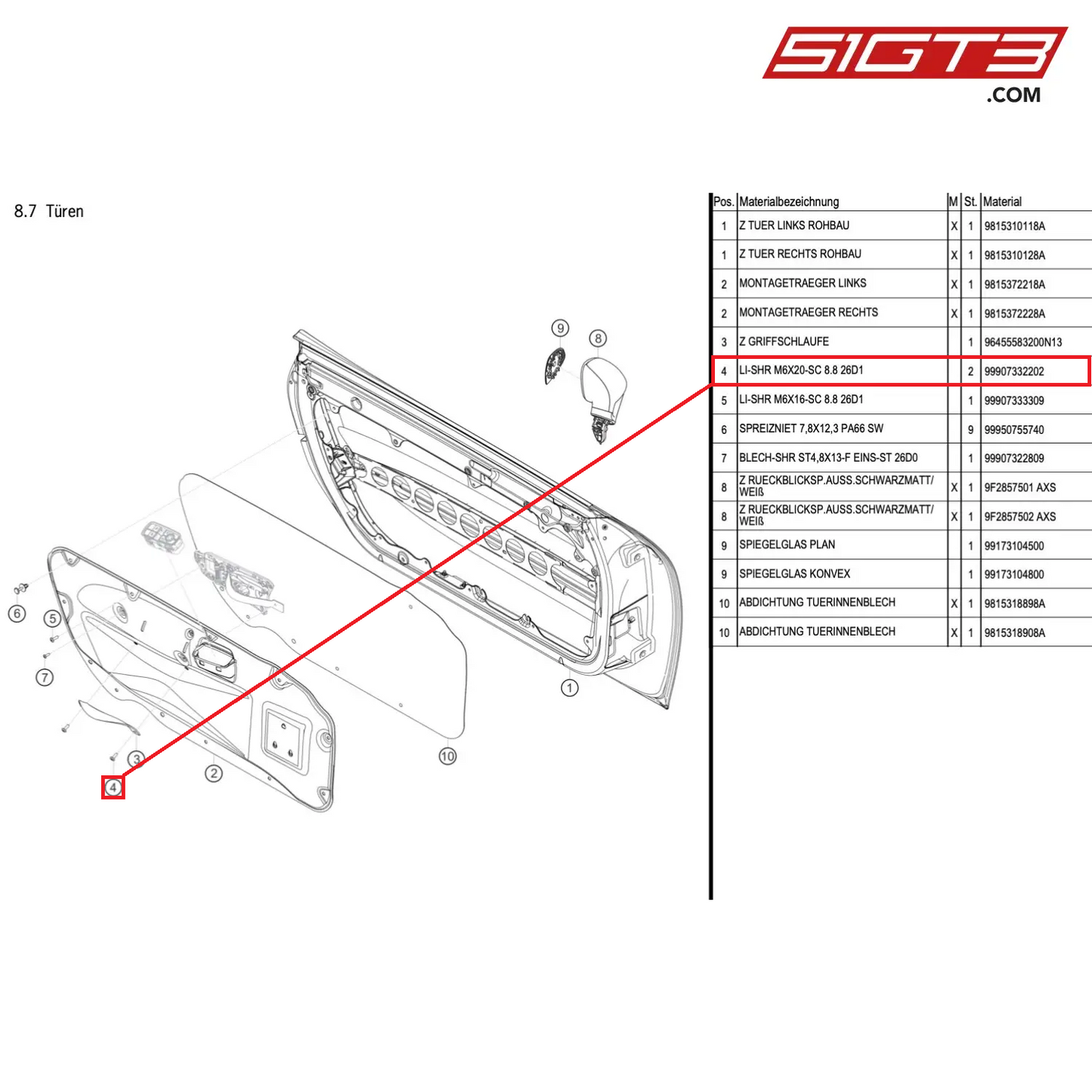 SCREW FILL. HD. M6X20-SC 8.8 26D1 - 99907332202 [PORSCHE Cayman 981 GT4 Clubsport]