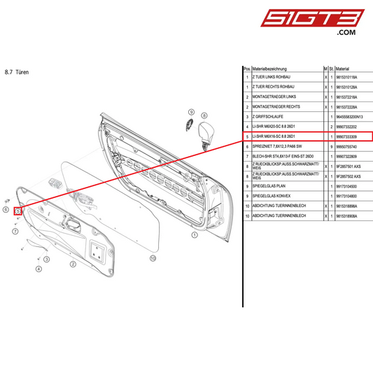 OVAL HEAD SCREW M6X16-SC 8.8 26D1 - 99907333309 [PORSCHE Cayman 981 GT4 Clubsport]