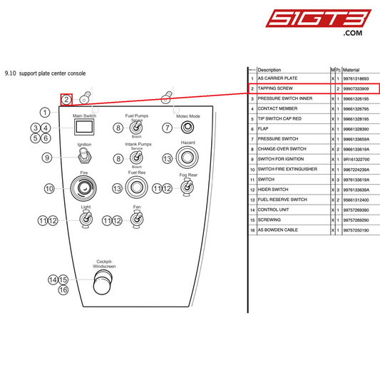 TAPPING SCREW - 99907333909 [PORSCHE 997.2 GT3 Cup]