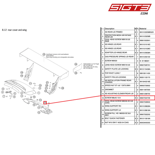 SCREW M8x45 10.9 - 99907334709 [PORSCHE 991.2 GT3 Cup]