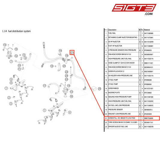 SCREW FILL. HD. M6X20-TC-U 8.8 T630 - 99907334809 [PORSCHE 911 GT3 R Type 991 (GEN 2)]