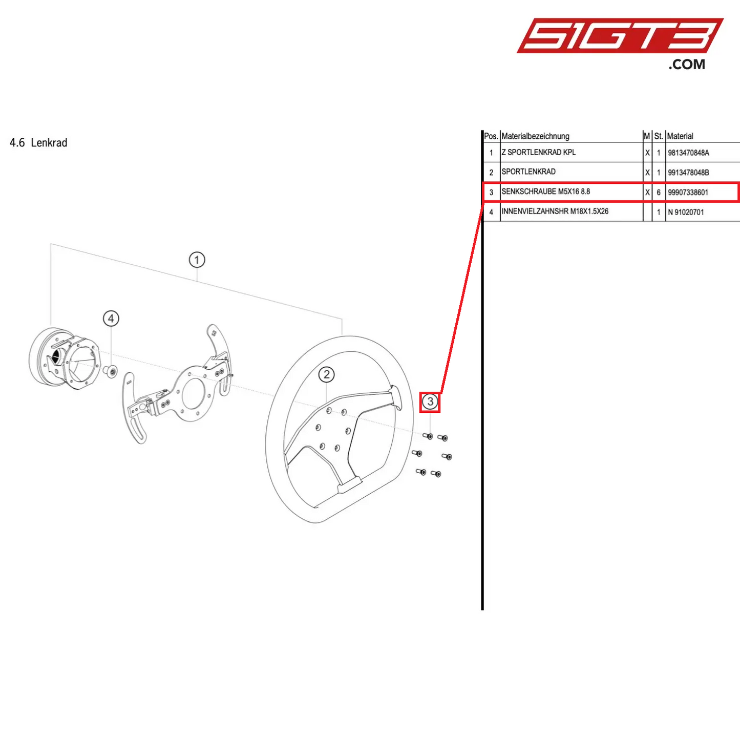 COUNTERSUNK SCREW M5X16 8.8 - 99907338601 [PORSCHE Cayman 981 GT4 Clubsport]