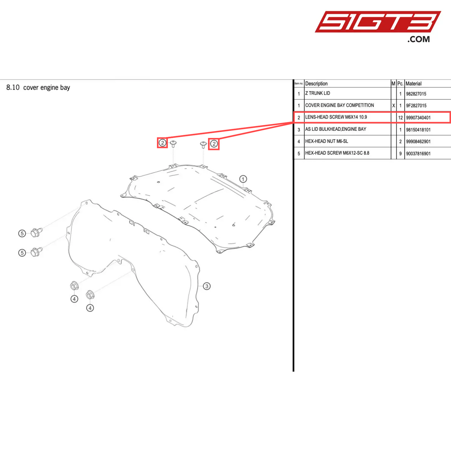 LENS-HEAD SCREW M6X14 10.9 - 99907340401 [PORSCHE 718 Cayman GT4 Clubsport]