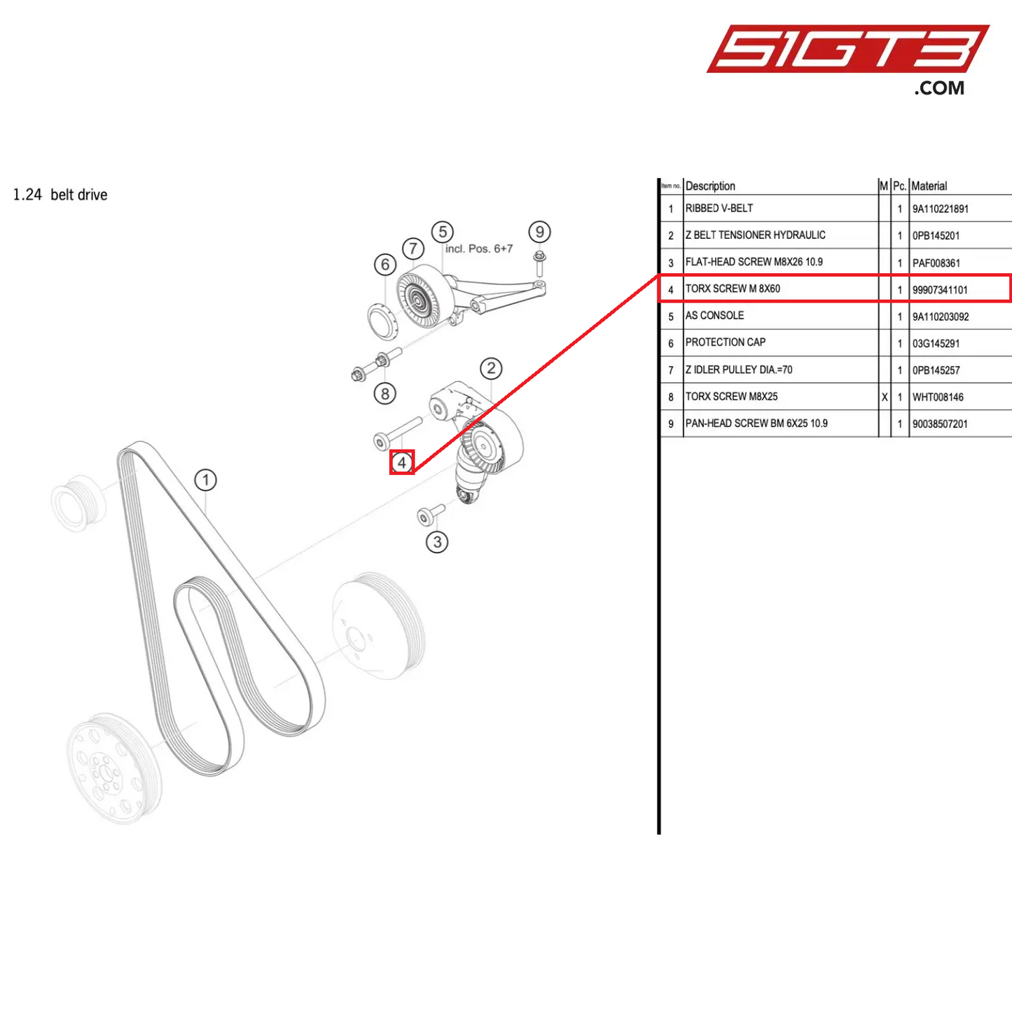 TORX SCREW M 8X60 - 99907341101 [PORSCHE 991.1 GT3 Cup (2017)]