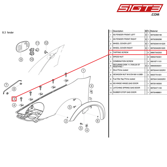 TAPPING SCREW 6,3X14 - 99907342202 [PORSCHE 997.2 GT3 Cup]