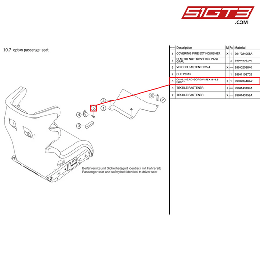 OVAL HEAD SCREW M5X16 8.8 S627 * - 999073446A2 [PORSCHE 991.2 GT3 Cup]