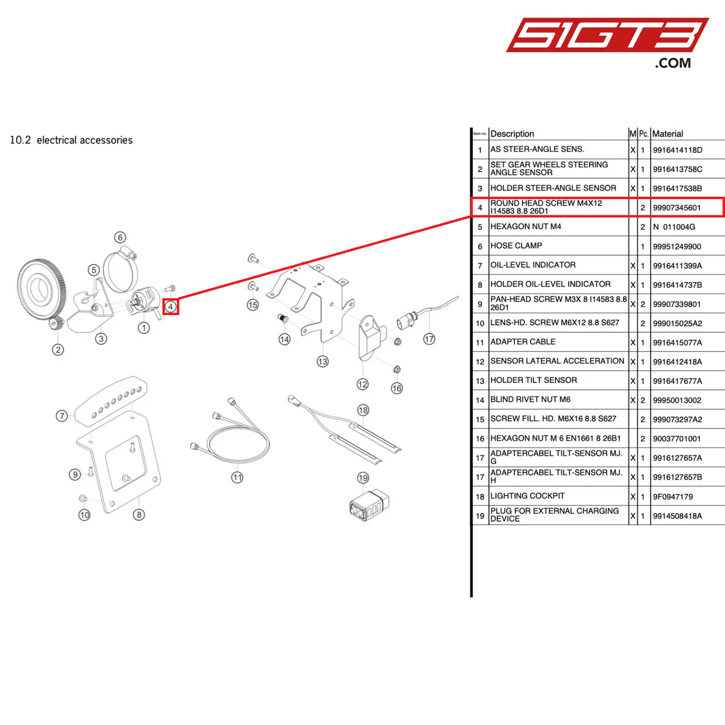 ROUND HEAD SCREW M4X12 I14583 8.8 26D1 - 99907345601 [PORSCHE 991.1 GT3 R]