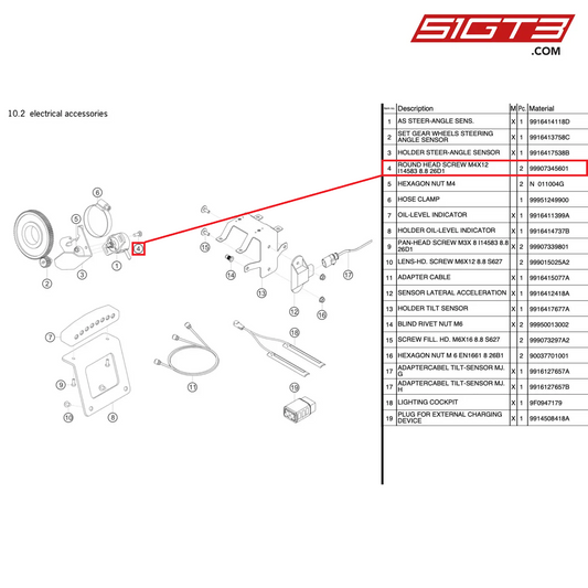 ROUND HEAD SCREW M4X12 I14583 8.8 26D1 - 99907345601 [PORSCHE 991.1 GT3 R]