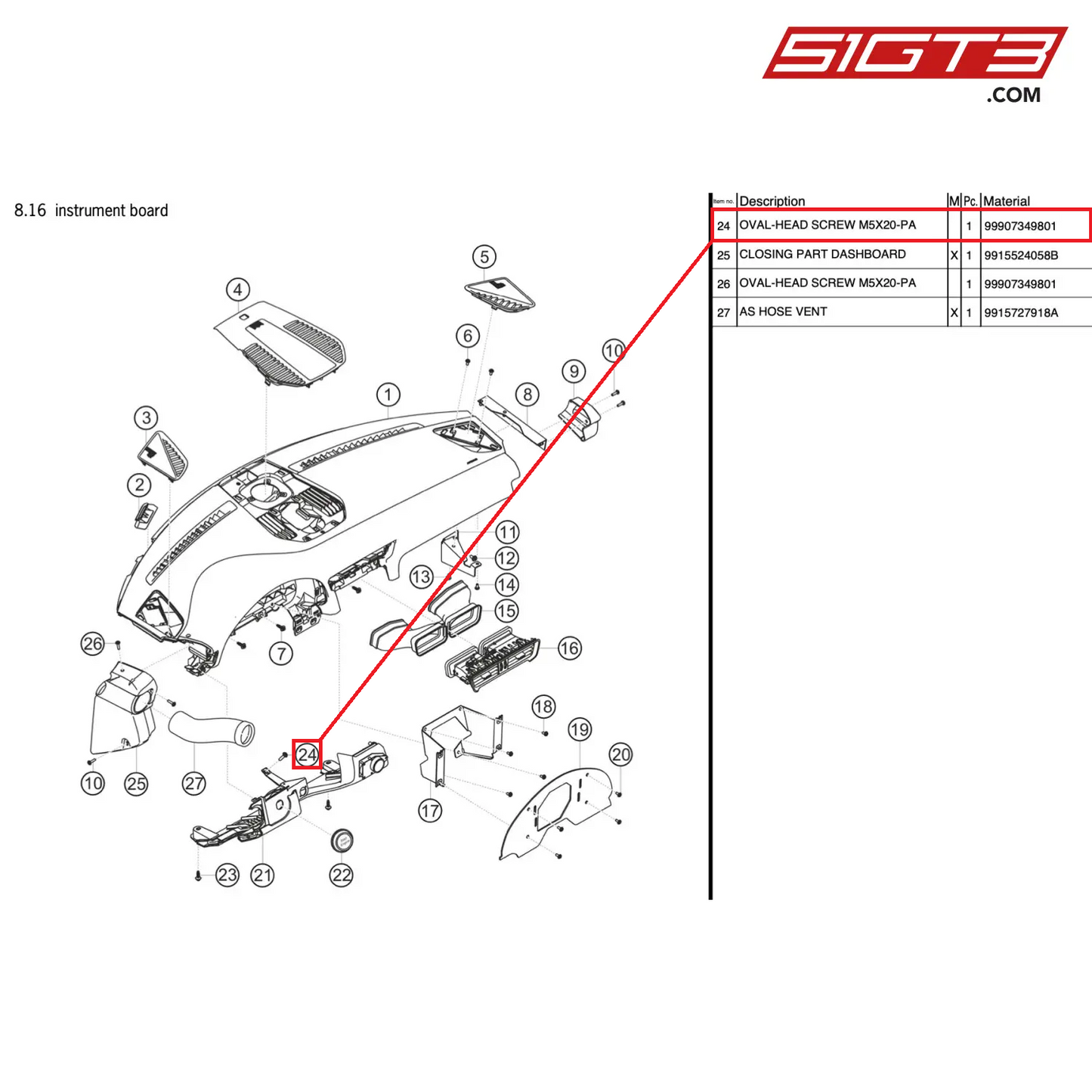 OVAL-HEAD SCREW M5X20-PA - 99907349801 [PORSCHE 911 GT3 Cup Type 991 (GEN 2)]