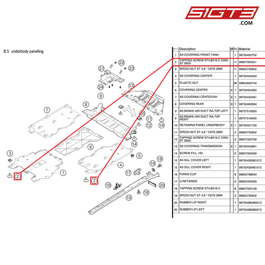 TAPPING SCREW ST4,8X16-C EINS-ST 26D0 - 99907350501 [PORSCHE 997.2 GT3 Cup]