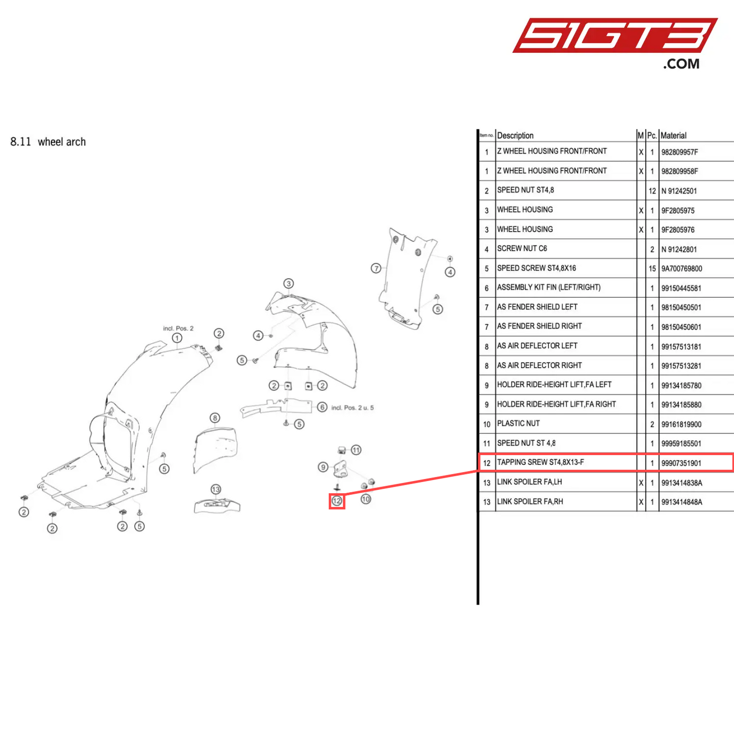 TAPPING SREW ST4,8X13-F - 99907351901 [PORSCHE 718 Cayman GT4 Clubsport]