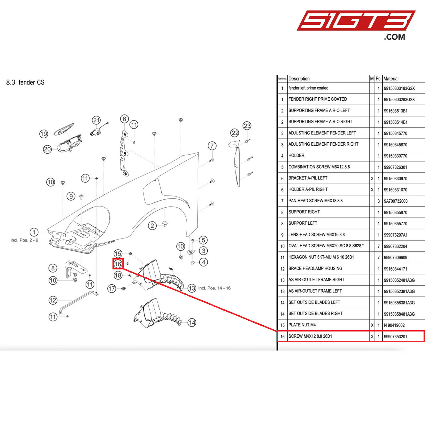 SCREW M4X12 8.8 26D1 - 99907353201 [PORSCHE 911 GT2 RS Clubsport]