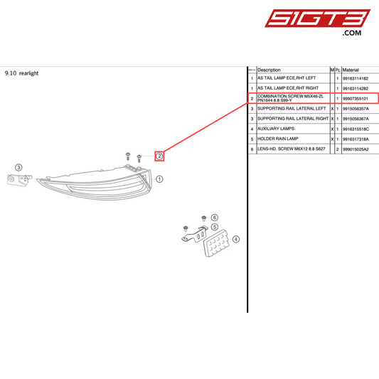 COMBINATION SCREW M5X46-ZL PN1644 8.8 S99-Y - 99907355101 [PORSCHE 991.1 GT3 R]