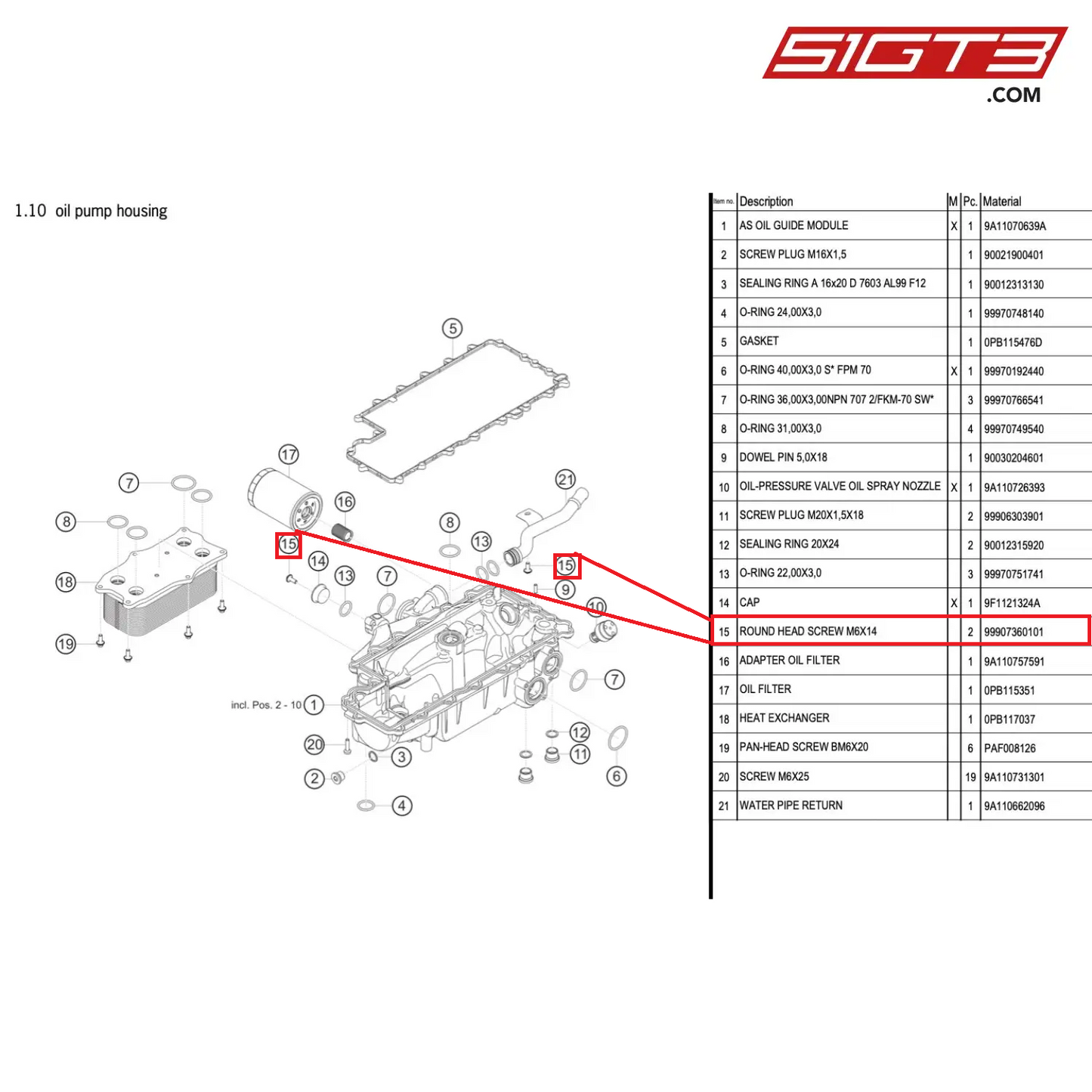 ROUND HEAD SCREW M6X14 - 99907360101 [PORSCHE 991.1 GT3 Cup (2017)]