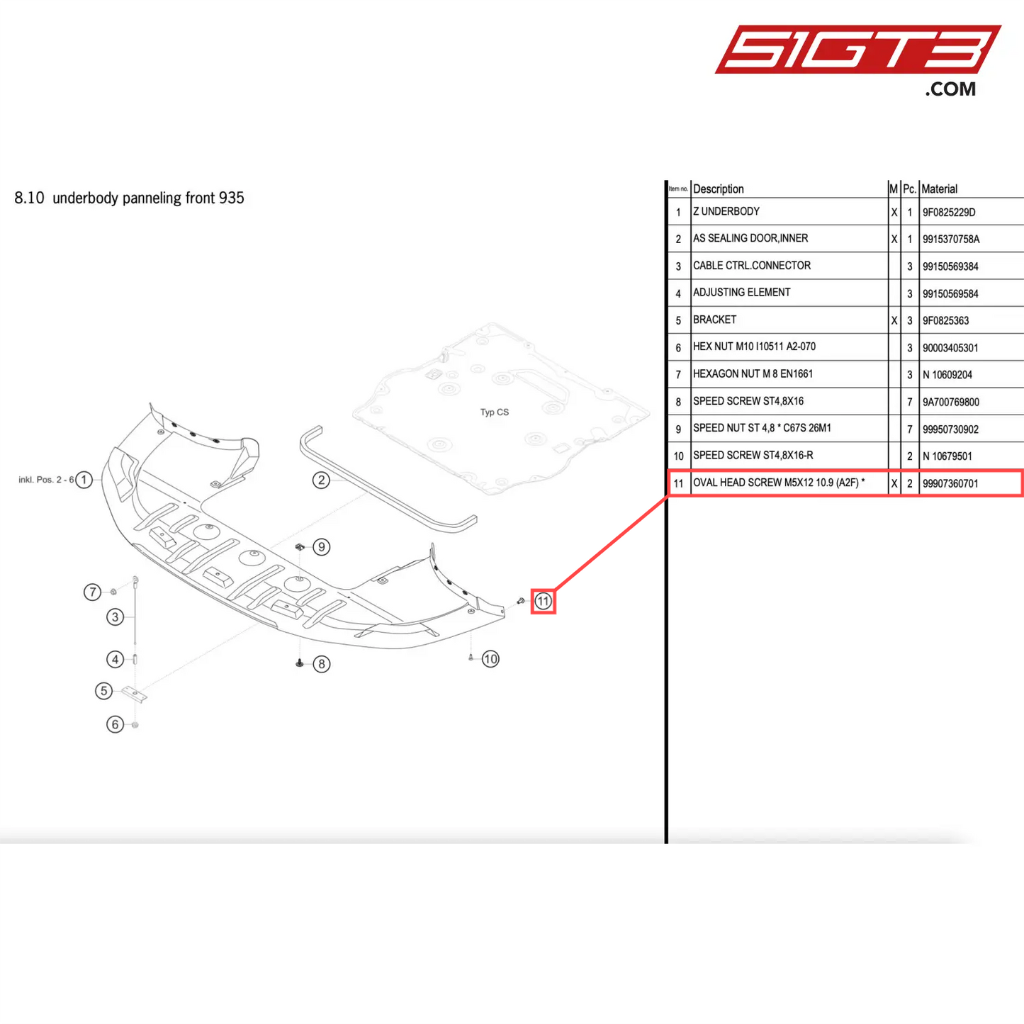 OVAL HEAD SCREW M5X12 10.9 (A2F) * - 99907360701 [PORSCHE 911 GT2 RS Clubsport]