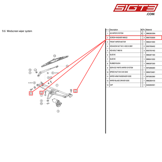 SCREW+WASHER M6X22 - 99907505609 [PORSCHE 996 GT3 Cup]