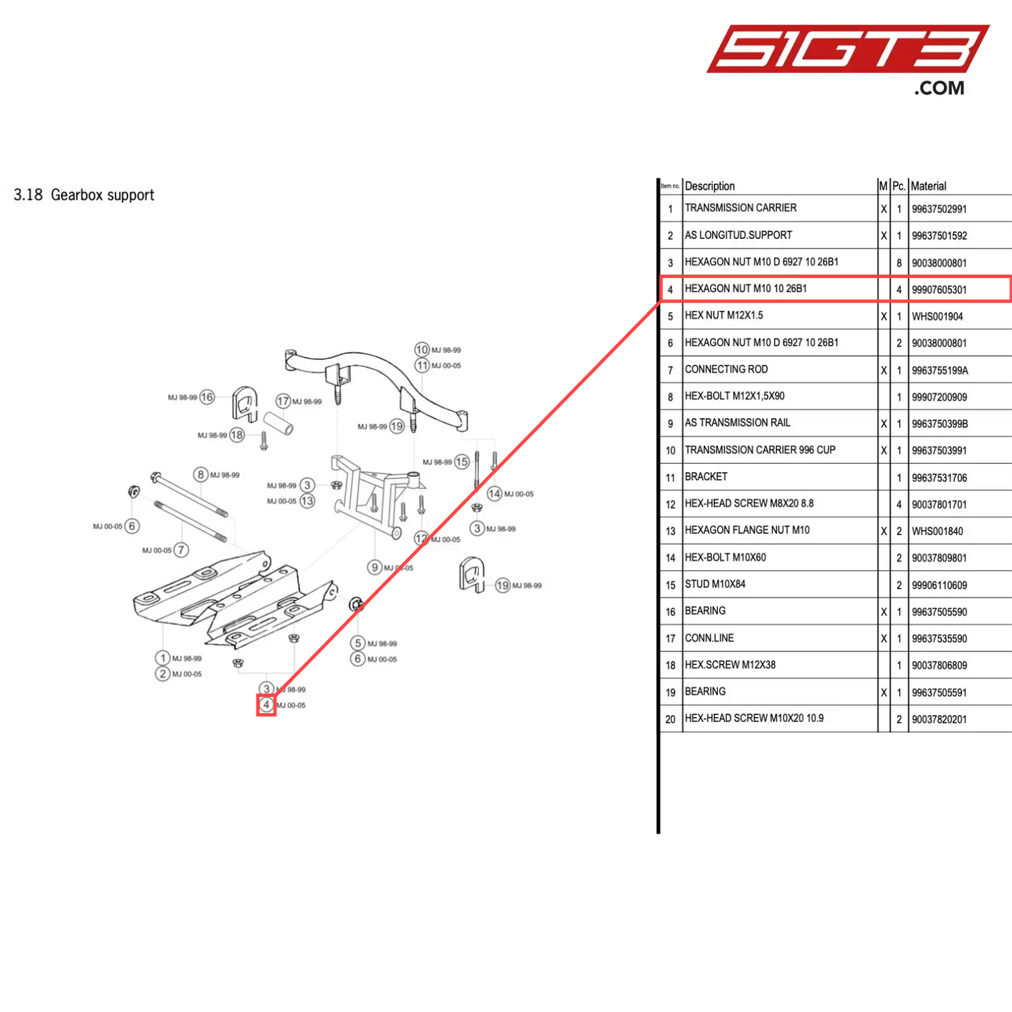 HEXAGON NUT M10 10 26B1 - 99907605301 [PORSCHE 996 GT3 Cup]