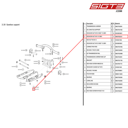 HEXAGON NUT M10 10 26B1 - 99907605301 [PORSCHE 996 GT3 Cup]