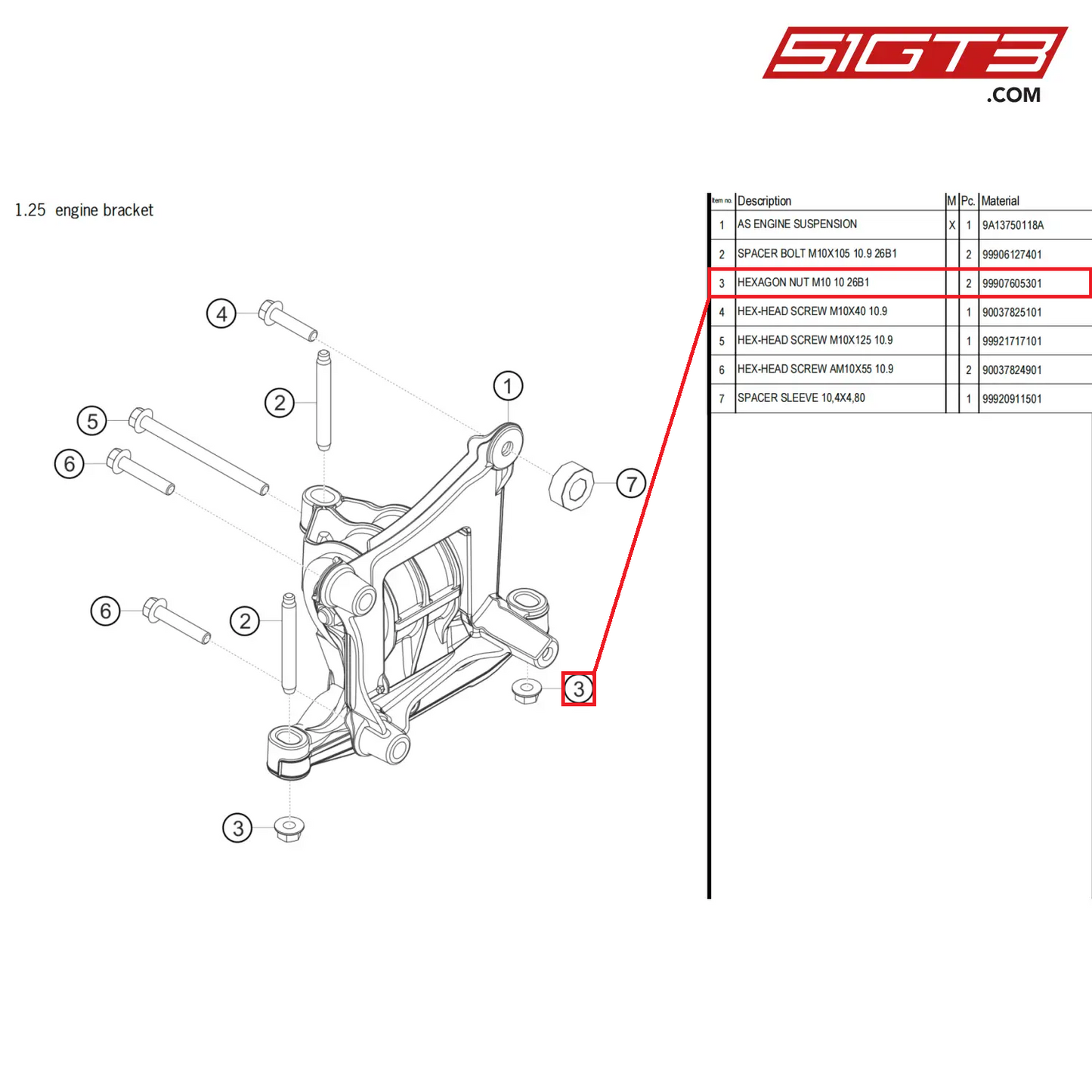 HEXAGON NUT M10 10 26B1 - 99907605301 [PORSCHE 718 Cayman GT4 Clubsport]