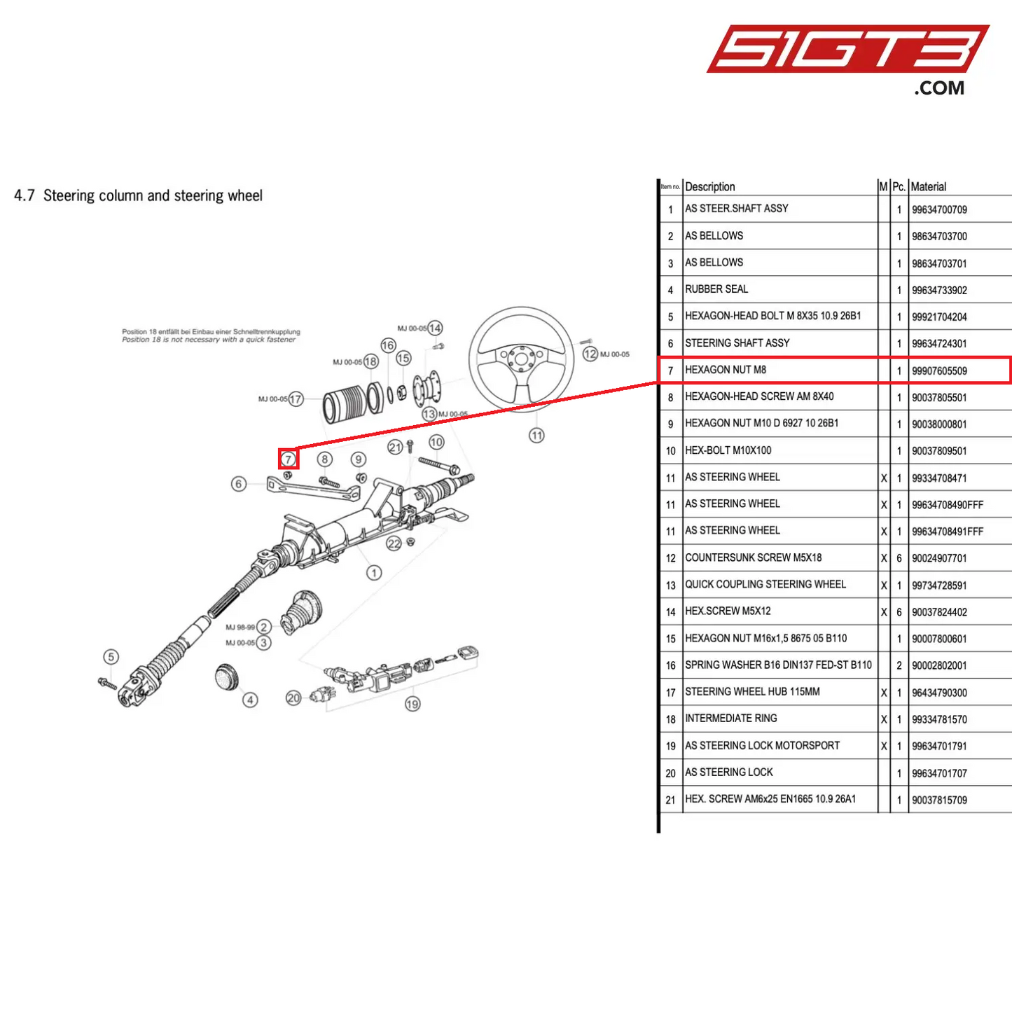 HEXAGON NUT M8 - 99907605509 [PORSCHE 996 GT3 Cup]