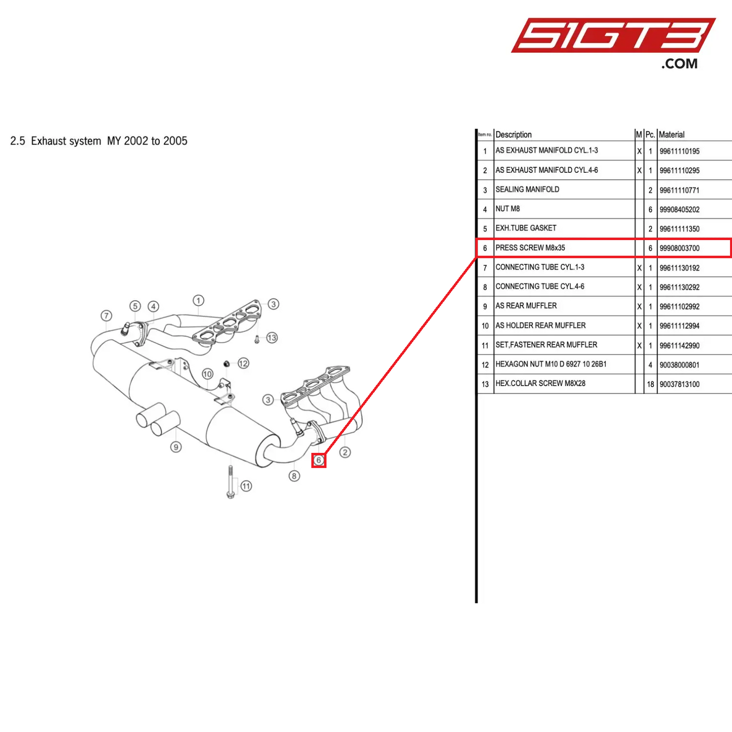 PRESS SCREW M8x35 - 99908003700 [PORSCHE 996 GT3 Cup]