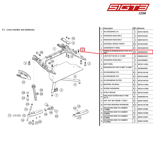 PRESS-IN SCHRAUBE M12X1,5-PA 10.9 26B1 - 99908005001 [PORSCHE 997.2 GT3 Cup]