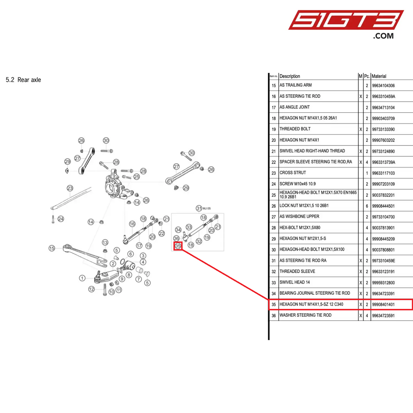 HEXAGON NUT M14X1,5-SZ 12 C340 - 99908401401 [PORSCHE 996 GT3 Cup]