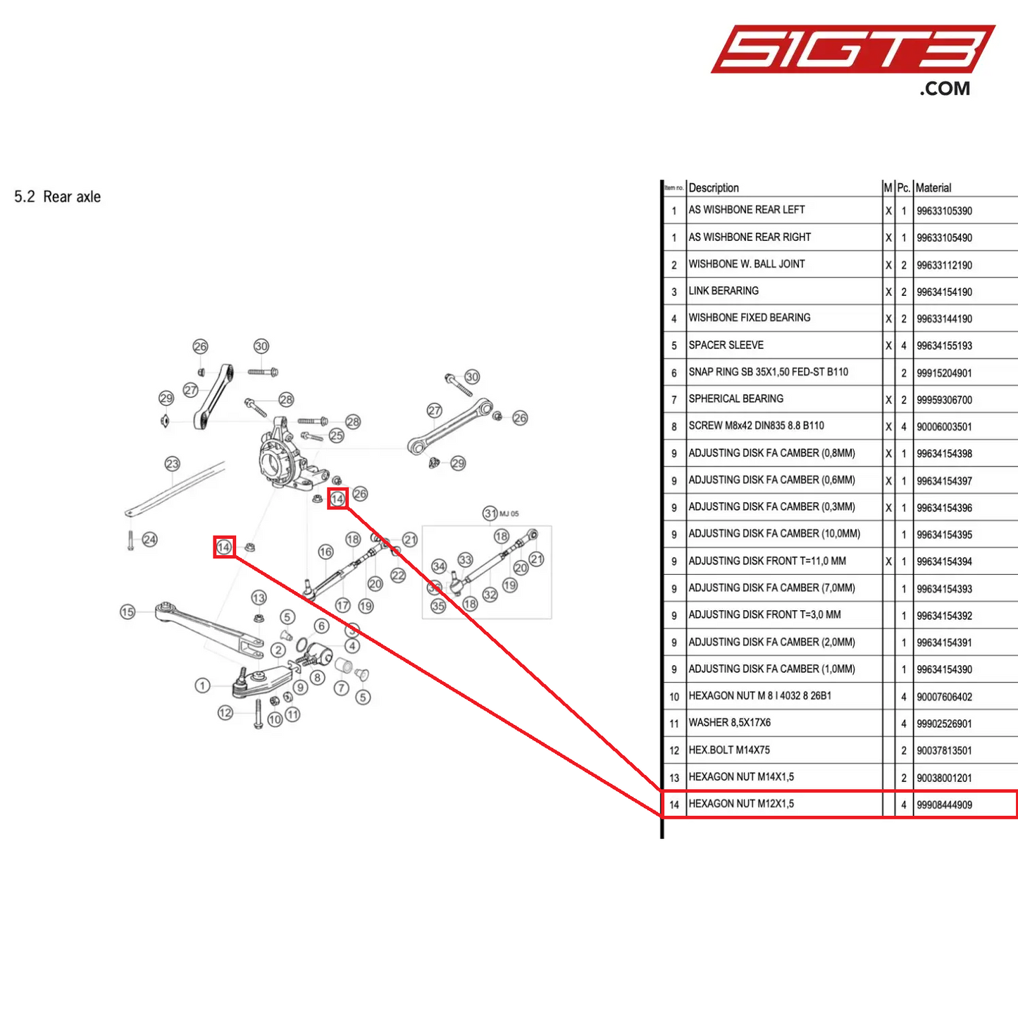 HEXAGON NUT M12X1,5 - 99908444909 [PORSCHE 996 GT3 Cup]