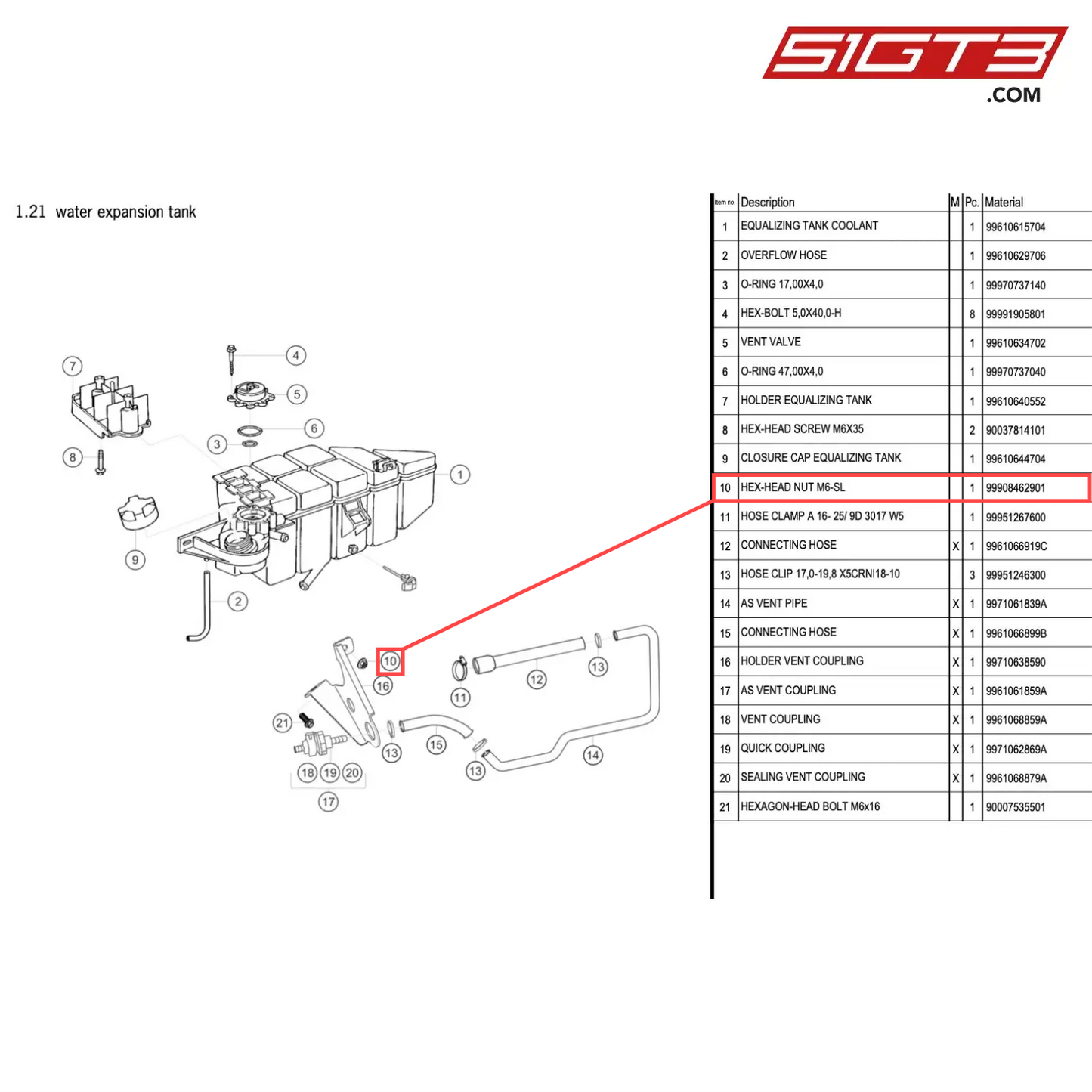 HEX-HEAD NUT M6-SL - 99908462901 [PORSCHE 996 GT3 Cup]