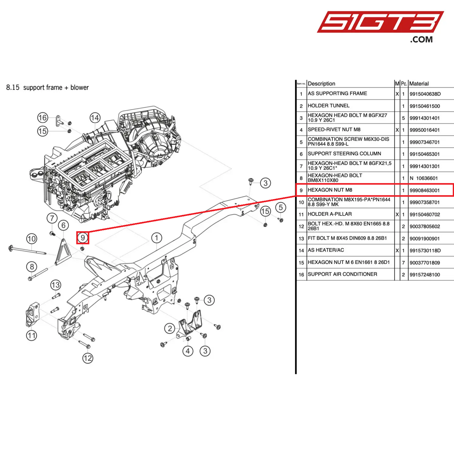 HEXAGON NUT M8 - 99908463001 [PORSCHE 911 GT3 Cup Type 991 (GEN 2)]