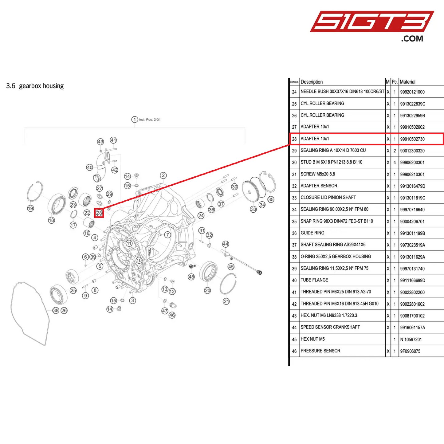 ADAPTER 10x1 - 99910502730 [PORSCHE 911 GT3 R Type 991 (GEN 2)]