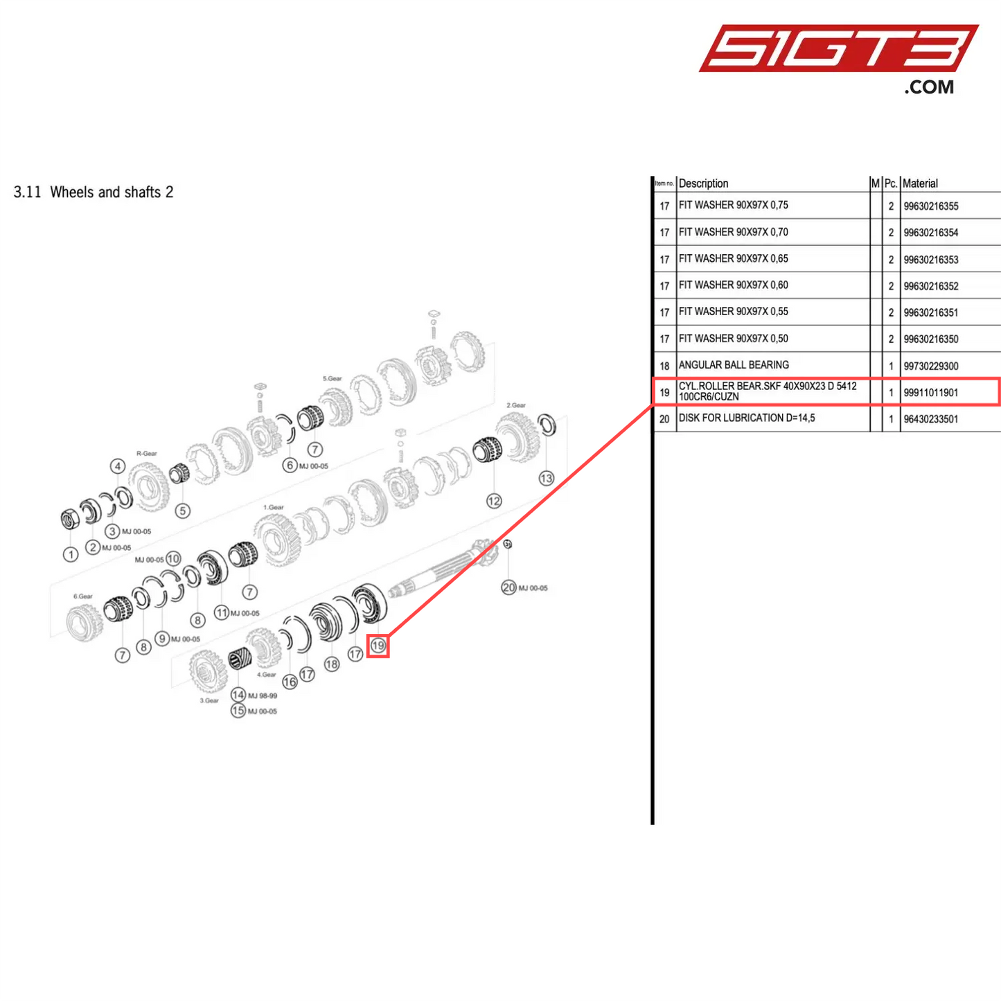 CYL.ROLLER BEAR.SKF 40X90X23 D 5412 100CR6/CUZN - 99911011901 [PORSCHE 996 GT3 Cup]