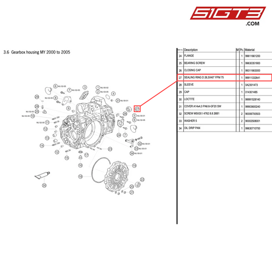 SEALING RING D 26,5X40* FPM 75 - 99911332641 [PORSCHE 996 GT3 Cup]