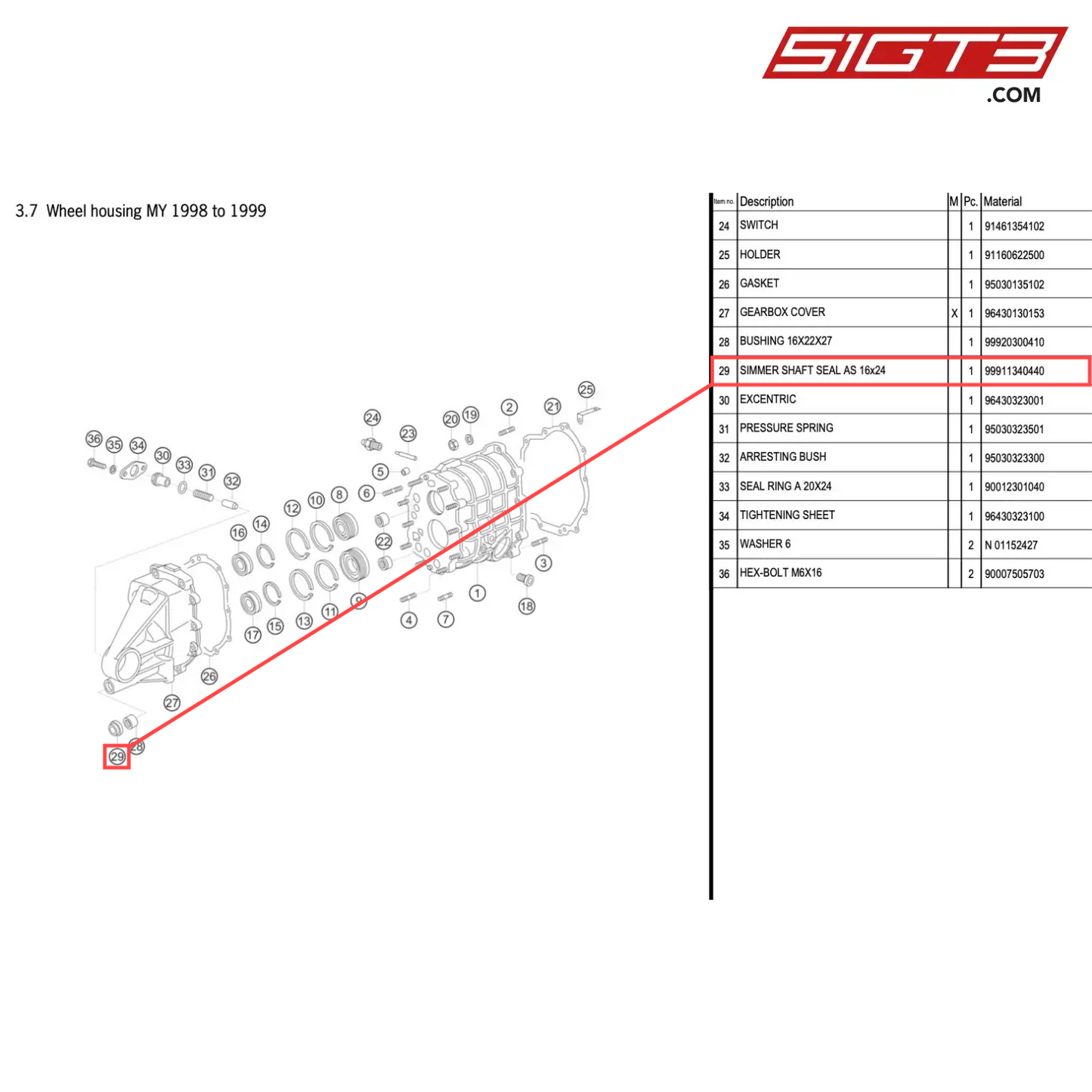 SIMMER SHAFT SEAL AS 16x24 - 99911340440 [PORSCHE 996 GT3 Cup]