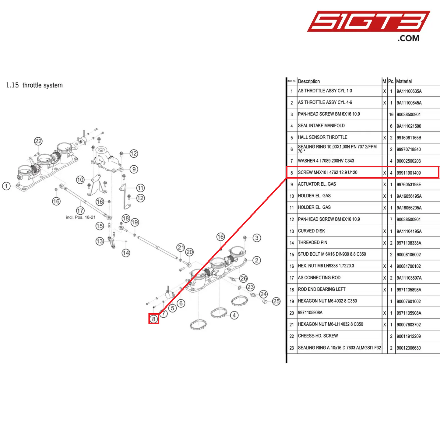 SCREW M4X10 I 4762 12.9 U120 - 99911901409 [PORSCHE 911 GT3 R Type 991 (GEN 2)]