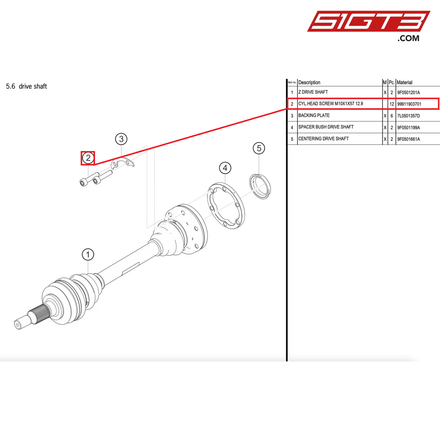 CYL.HEAD SCREW M10X1X57 12.9 - 99911903701 [PORSCHE 911 GT2 RS Clubsport]