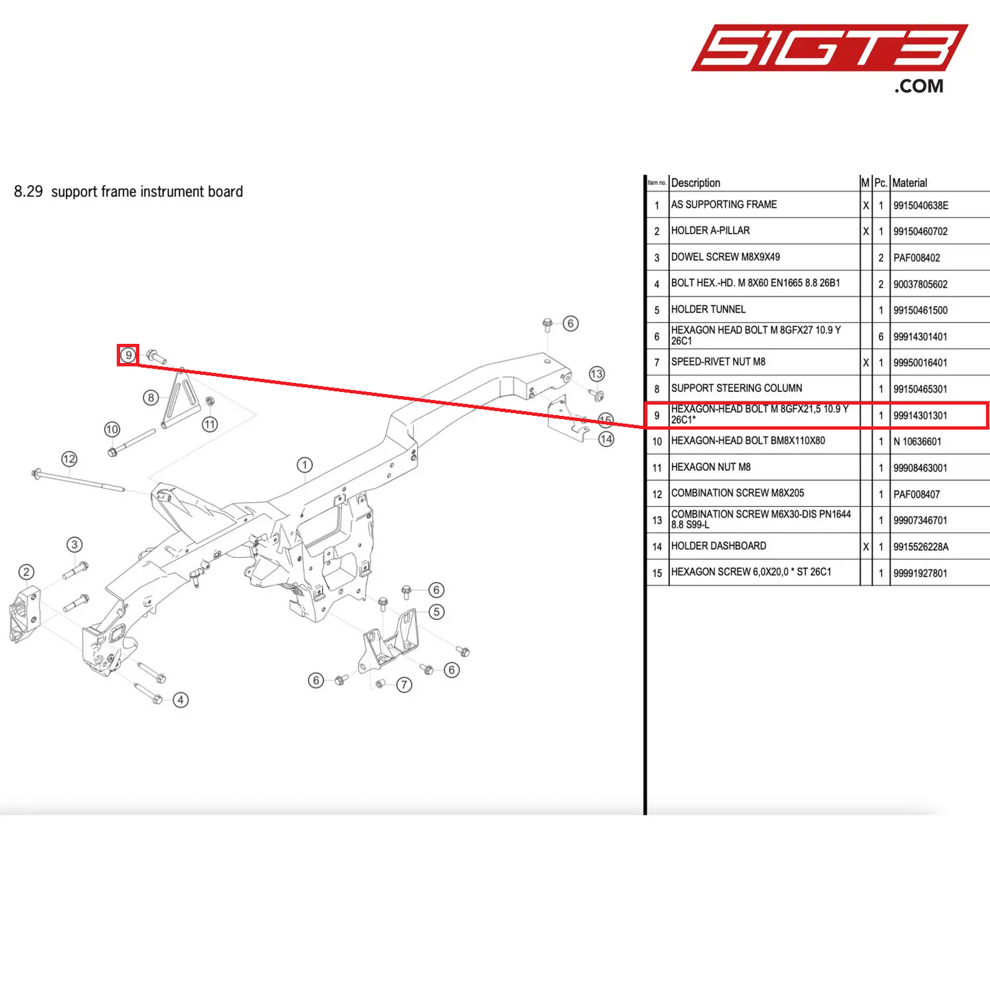 HEXAGON-HEAD BOLT M 8GFX21,5 10.9 Y 26C1* - 99914301301 [PORSCHE 911 GT2 RS Clubsport]