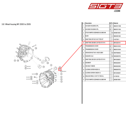 SNAP RING SB 68X1,50 FED-ST B110 - 99915203101 [PORSCHE 996 GT3 Cup]