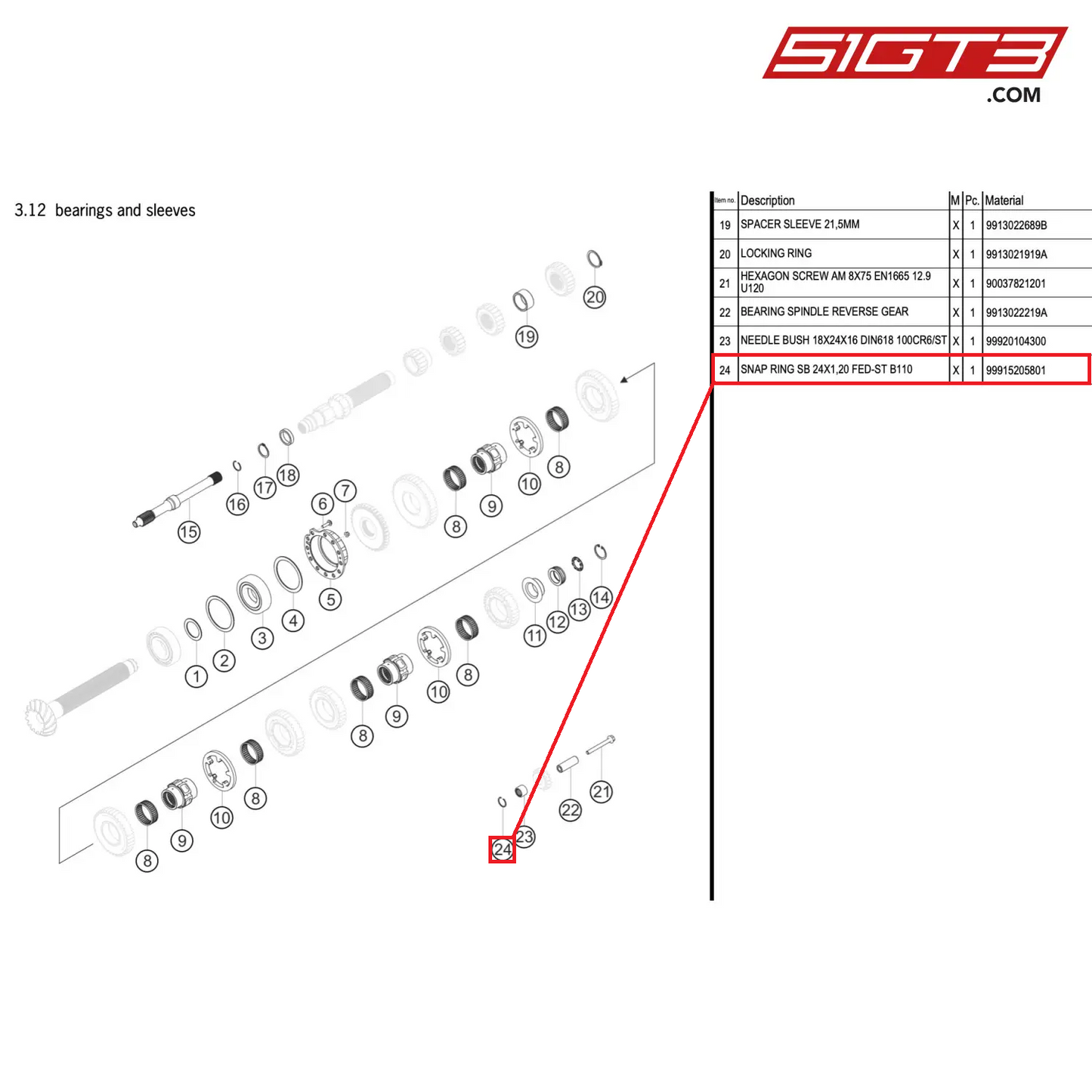 SNAP RING SB 24X1,20 FED-ST B110 - 99915205801 [PORSCHE 911 GT3 R Type 991 (GEN 2)]