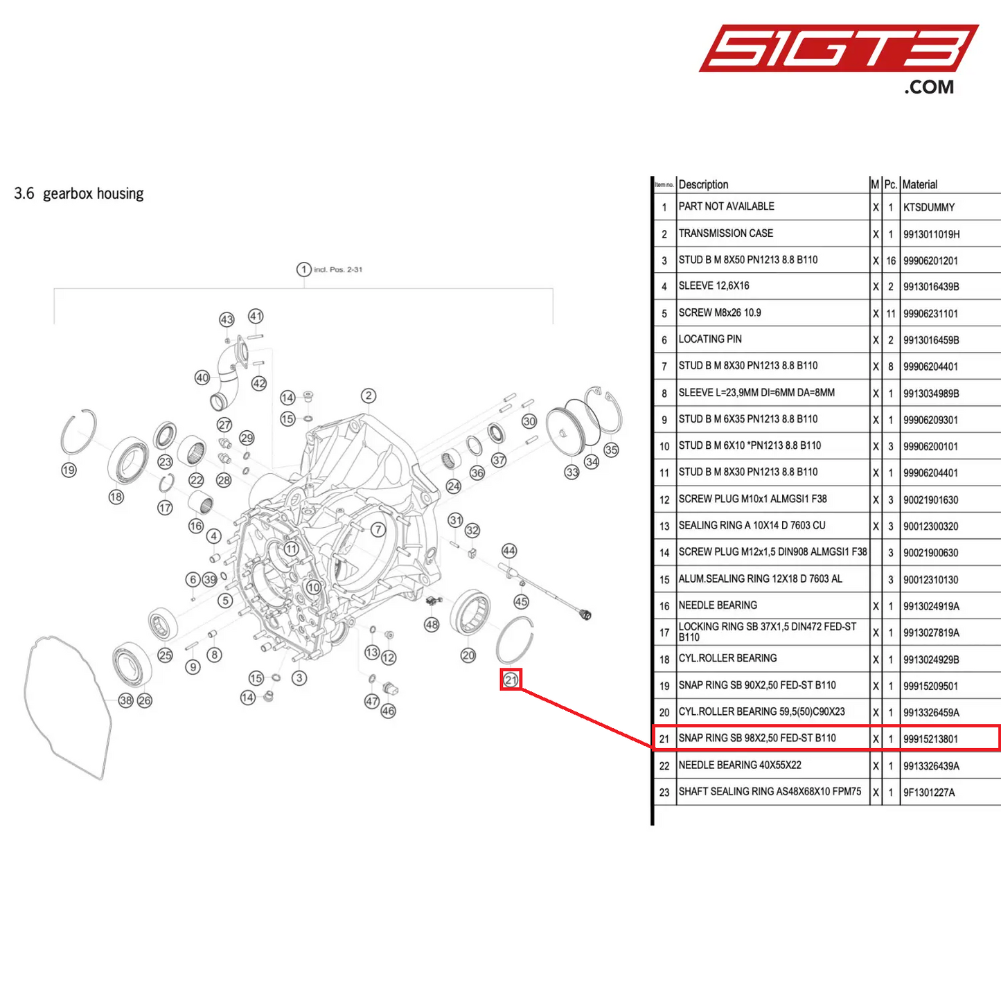 SNAP RING SB 98X2,50 FED-ST B110 - 99915213801 [PORSCHE 911 GT3 R Type 991 (GEN 2)]