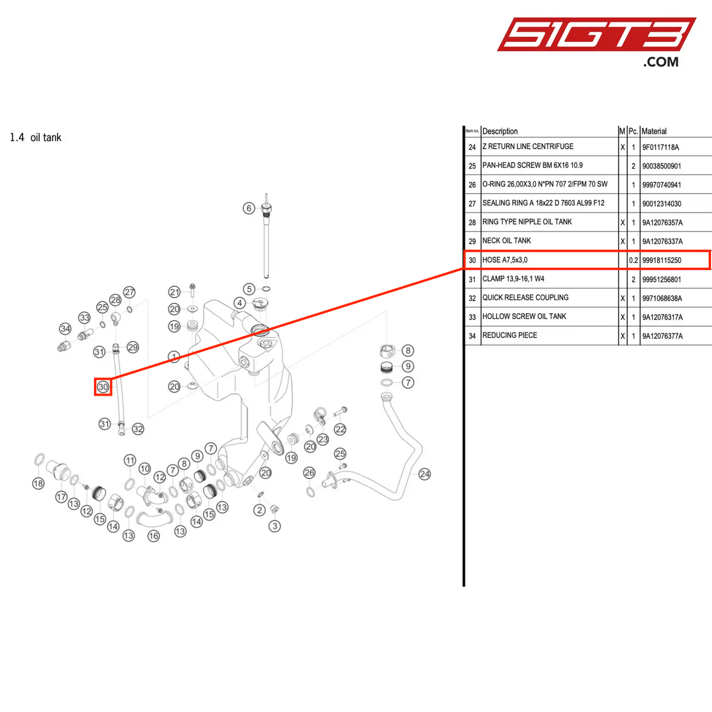 HOSE A7,5x3,0 - 99918115250 [PORSCHE 911 GT3 R Type 991 (GEN 2)]