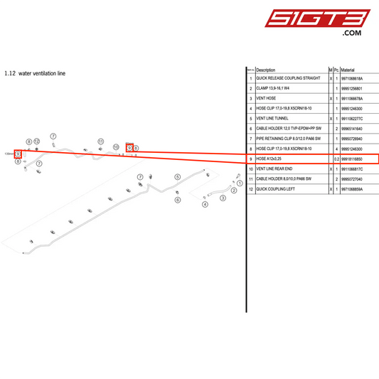 HOSE A12x3,25 - 99918116850 [PORSCHE 911 GT3 R Type 991 (GEN 2)]